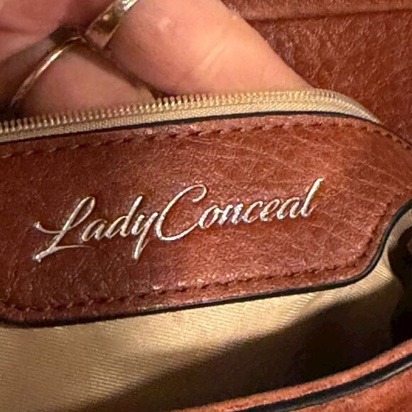 LADY CONCEAL Women’s Brown Concealed-Carry Leather Tote Bag - Picture 6 of 8